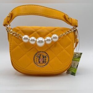 Badgley Mischka Yellow Clutch Bag w/ Pearl Handle-NWT